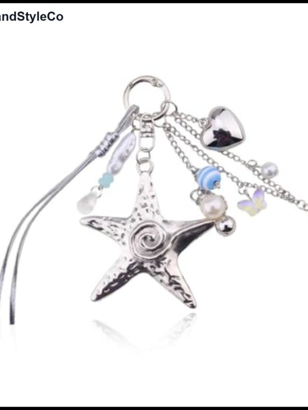 Silver Starfish Heart Bag Charm Keychain Y2K Beach Purse Accessory